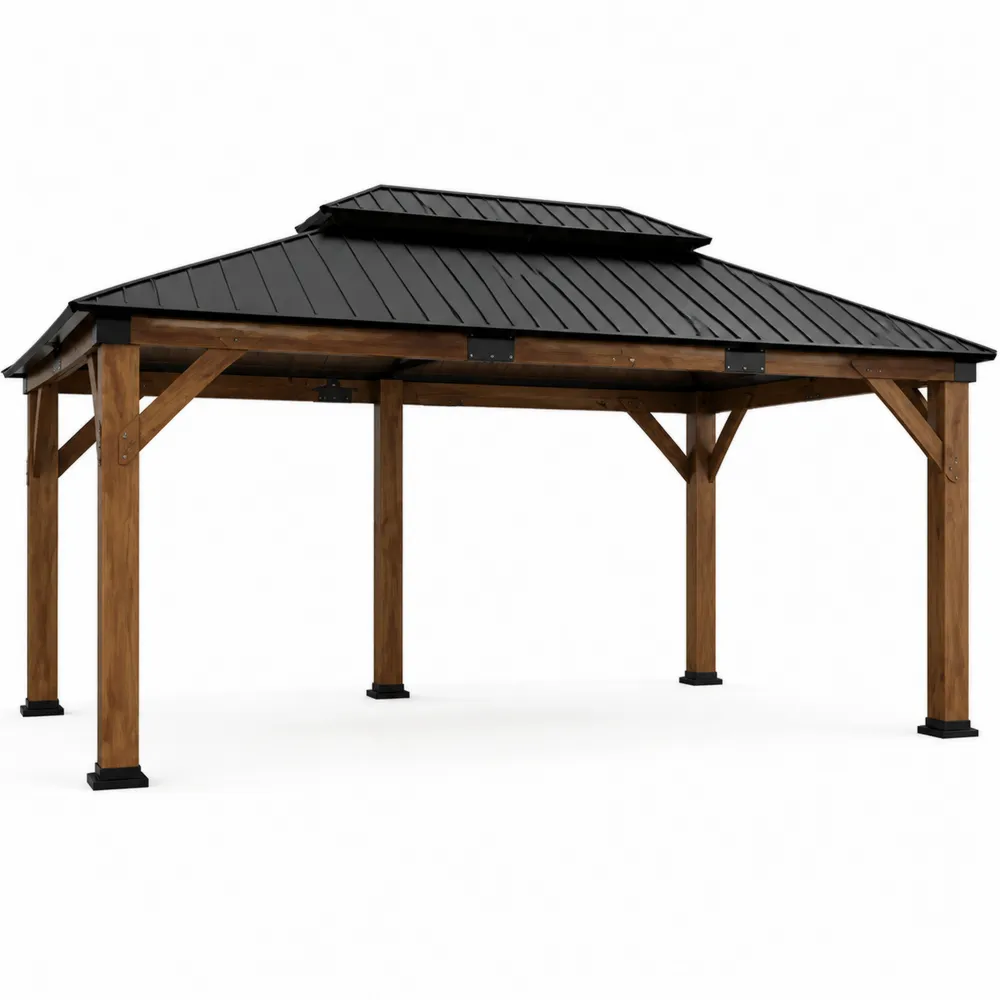 Altana ogrodowa z drewna i metalu 300 cm x 400 cm Czarny dach