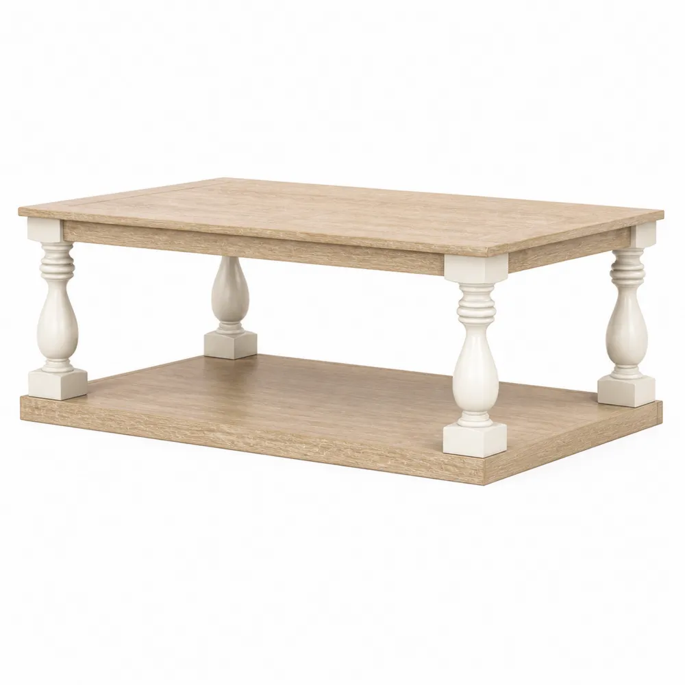 Stolik kawowy drewniany z MDF Beżowy/Biały 120x60x45 cm