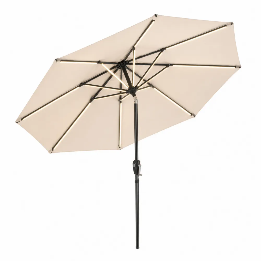 Parasol ogrodowy stalowy z oświetleniem LED beżowy 270cm