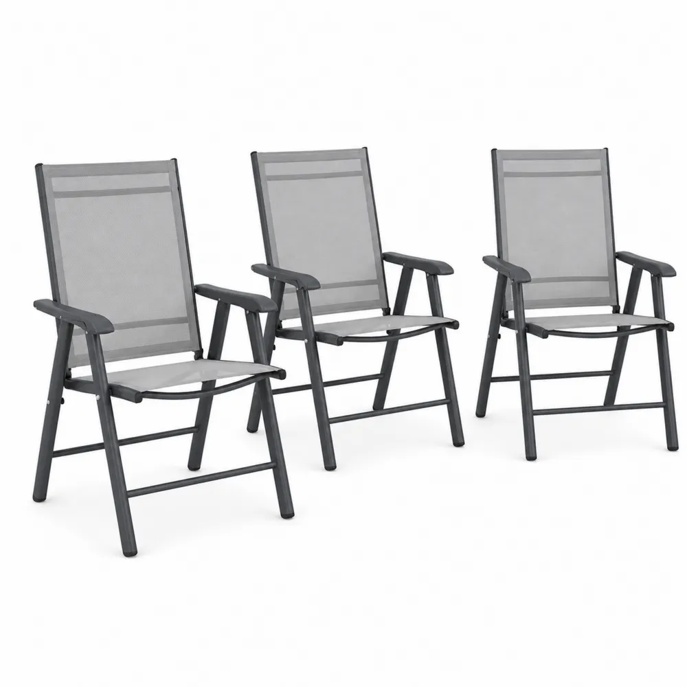 Zestaw 3 krzeseł składanych z aluminium szarych