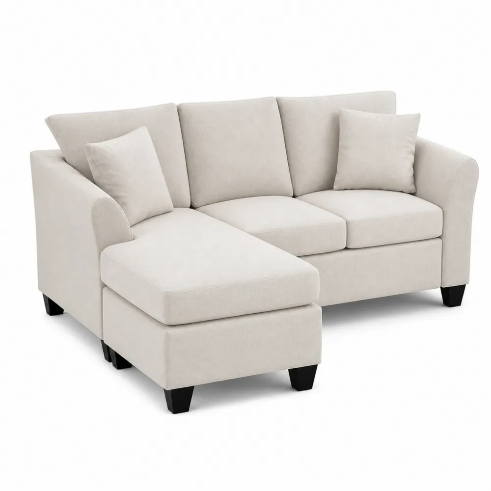 Sofa narożna z szezlongiem, tkanina, beżowa