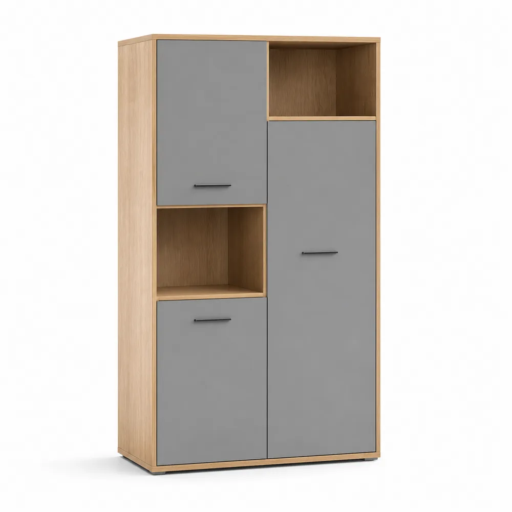 Szafa drewniana i MDF z półkami 180x90x40 cm Szary/Dąb