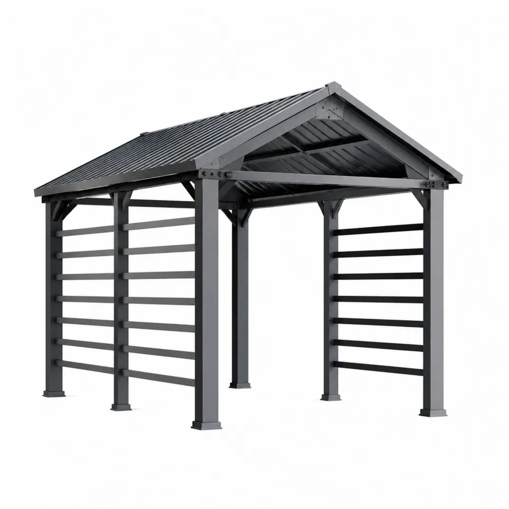 Altana ogrodowa metalowa szary z dachem spadzistym 300x400 cm