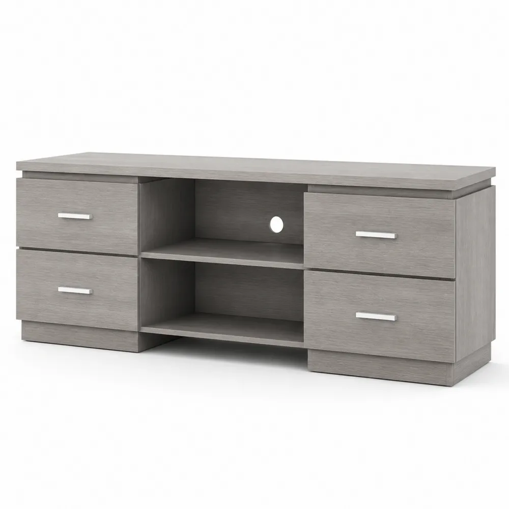 Szafka RTV z MDF z szufladami i półkami Szary 150x40x50 cm