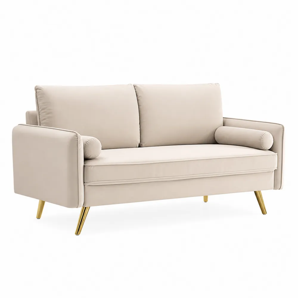 Sofa z Tkaniny z Metalowymi Nogami Beżowy 180 cm