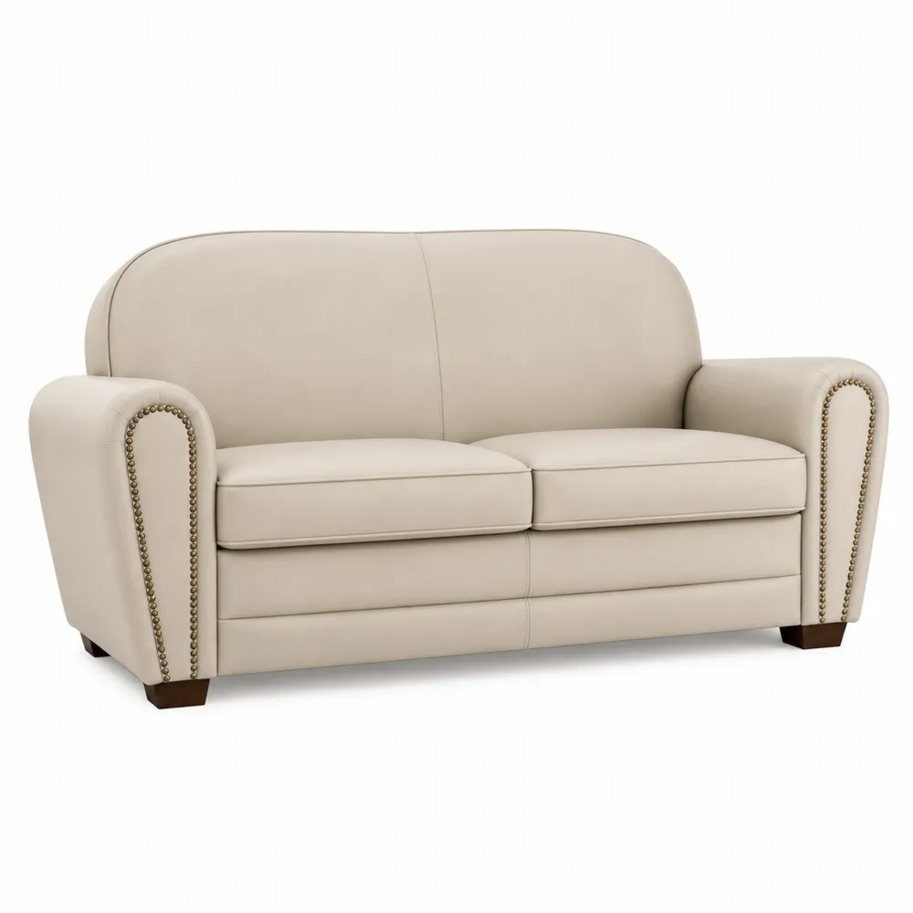 Dwuosobowa sofa skórzana beżowa z nitami