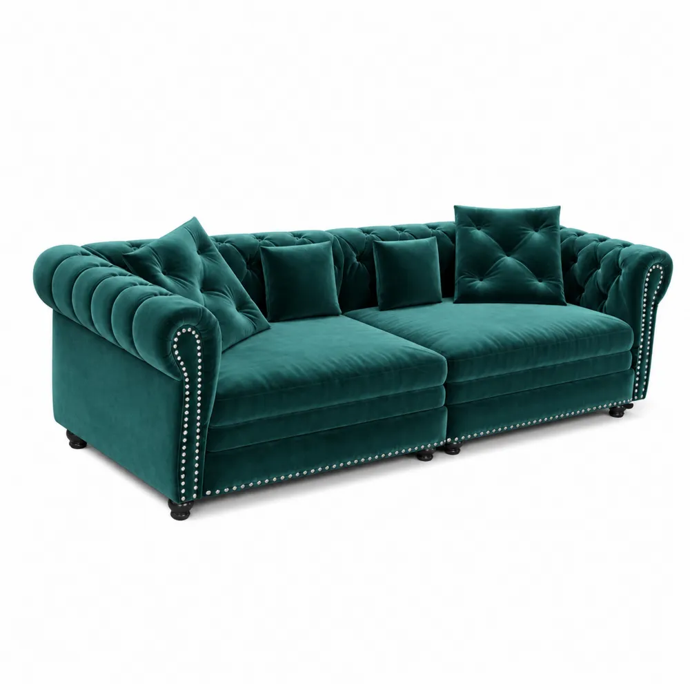 Modułowa sofa welurowa z poduszkami 200 cm Zielony