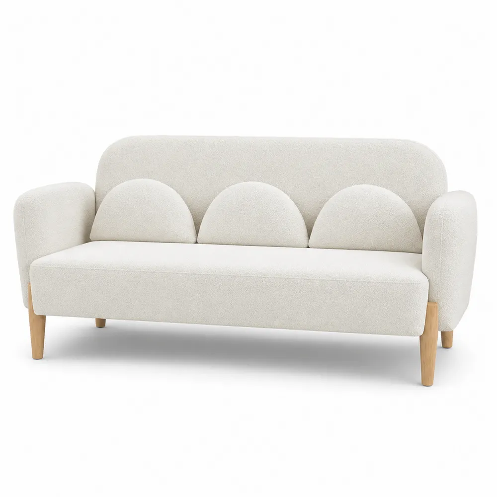 3-osobowa sofa z tkaniny o białym kolorze z drewnianymi nogami