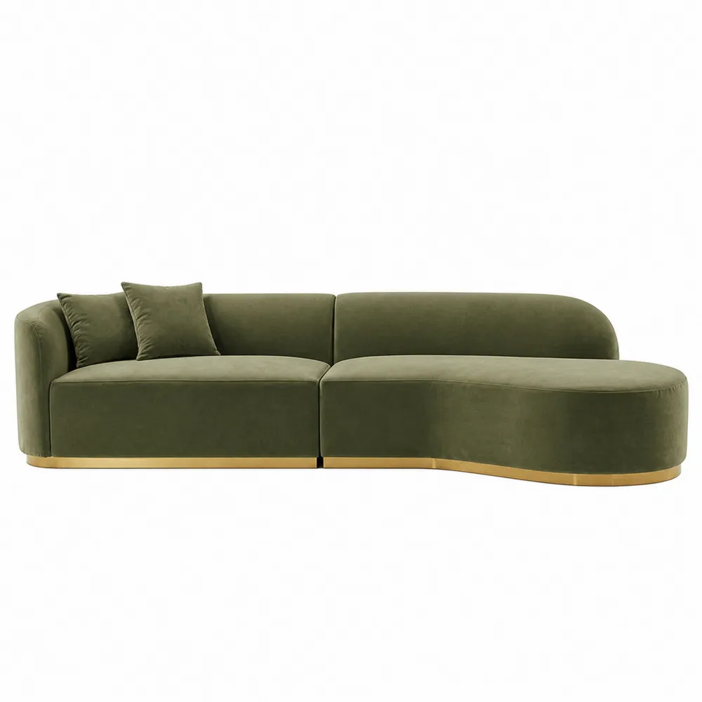 Zielona sofa modułowa z weluru z metalową podstawą