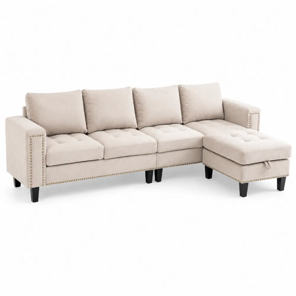 Narożna sofa modułowa z tkaniny poliestrowej Beżowa 260cm