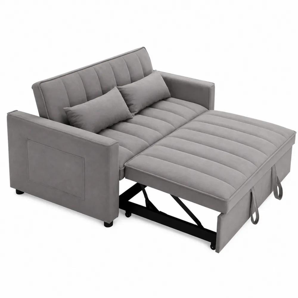 Sofa rozkładana, tapicerka welurowa, szara