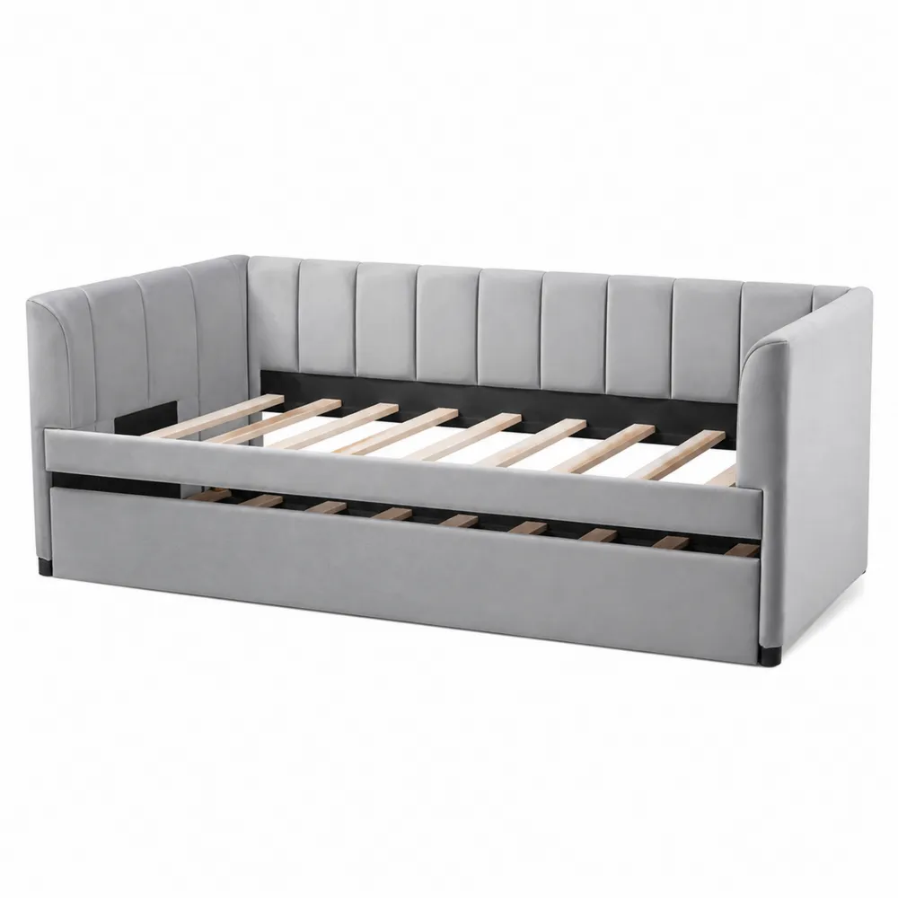 Łóżko dzienne tapicerowane szare z weluru 200x90 cm