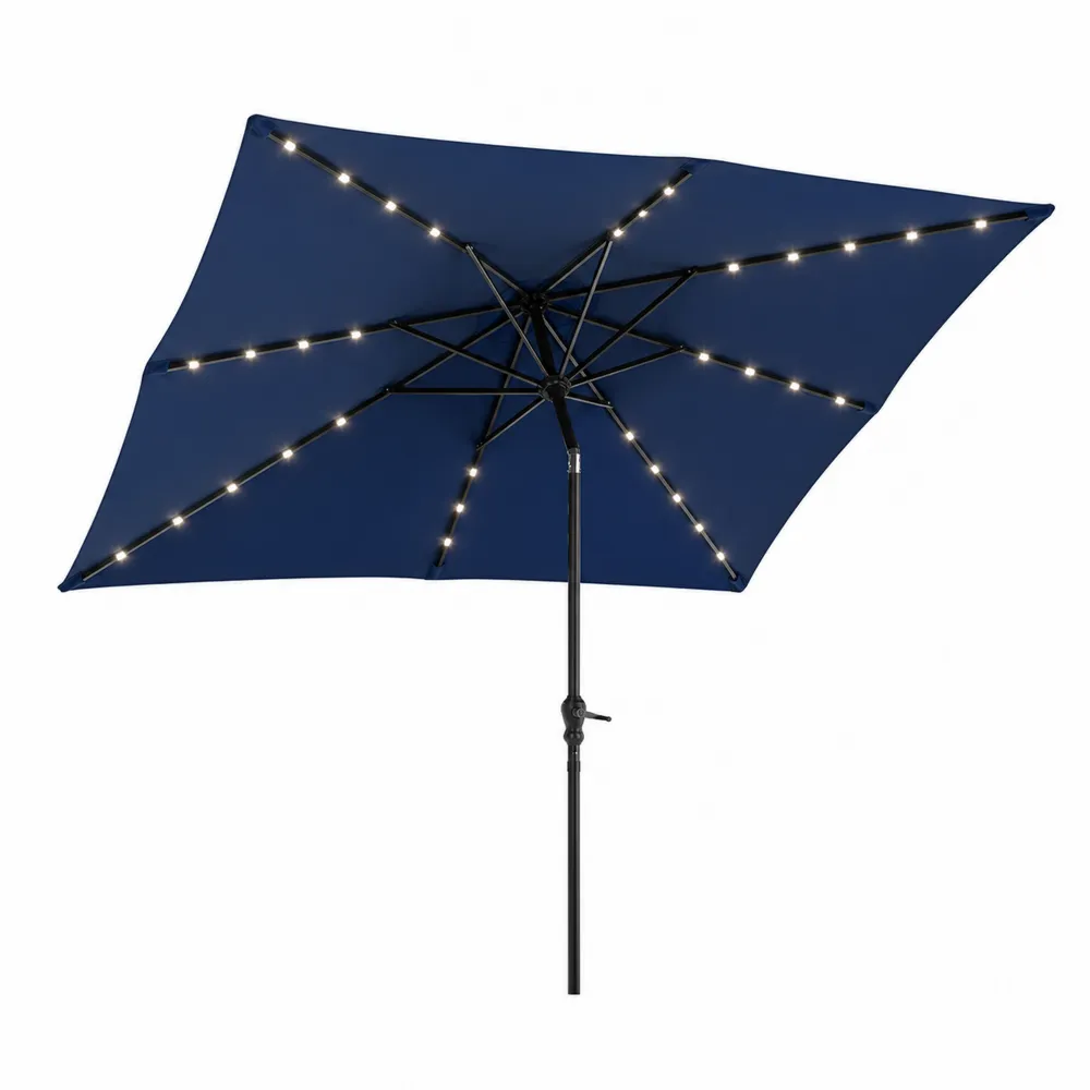 Niebieski parasol tarasowy z oświetleniem LED prostokątny 3x2 m poliester