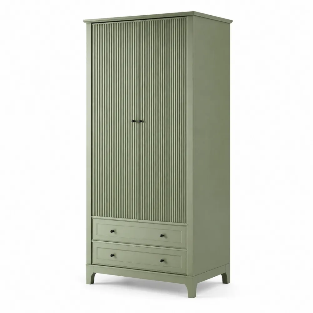 Holz-Kleiderschrank mit Rillentüren und Schubladen Grün 200cm-novarvencio
