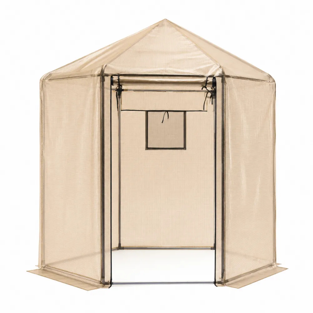 Gewächshaus Metallrahmen PE-Gewebe Beige 190x120x190 cm-novarvencio