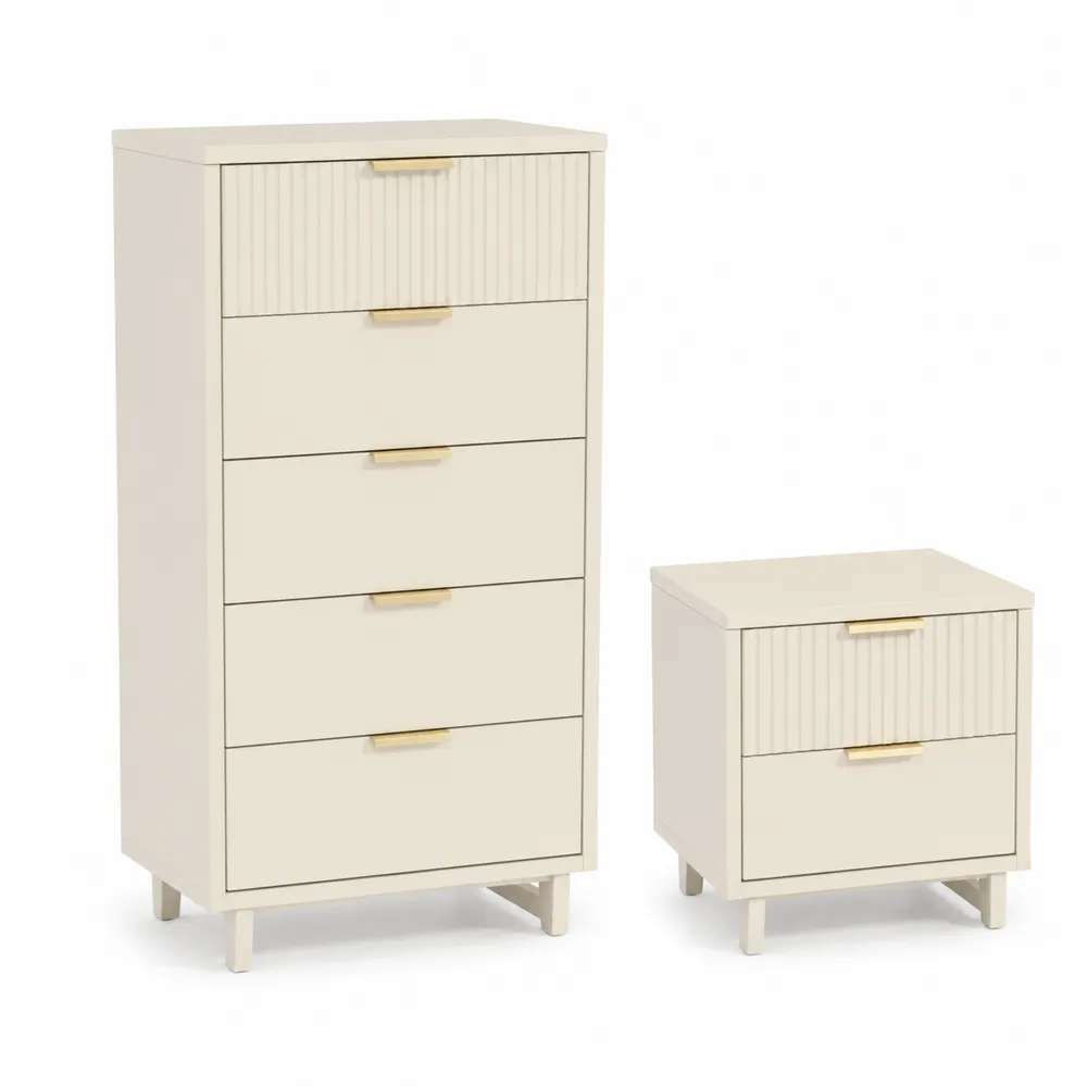 Kommoden-Set mit 5 und 2 Schubladen, MDF, Creme-novarvencio