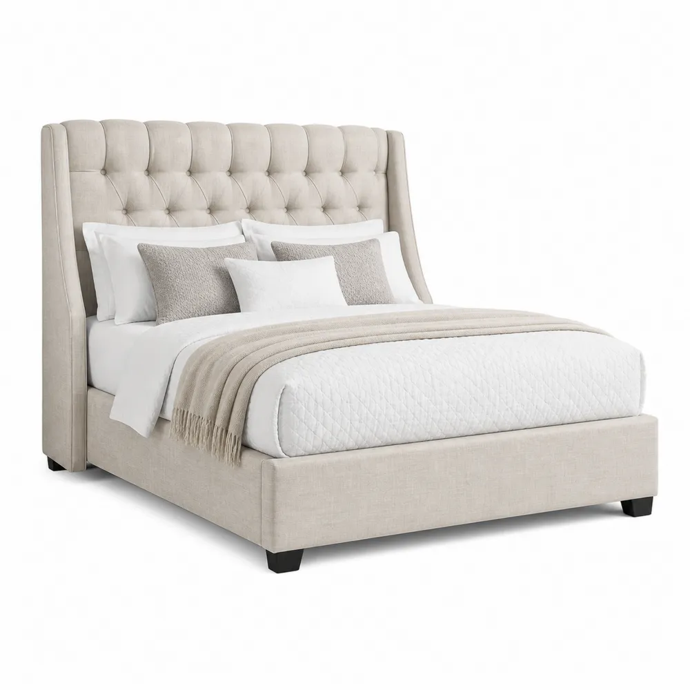 Polsterbett Doppelbett 180x200 cm mit Leinen Beige-novarvencio