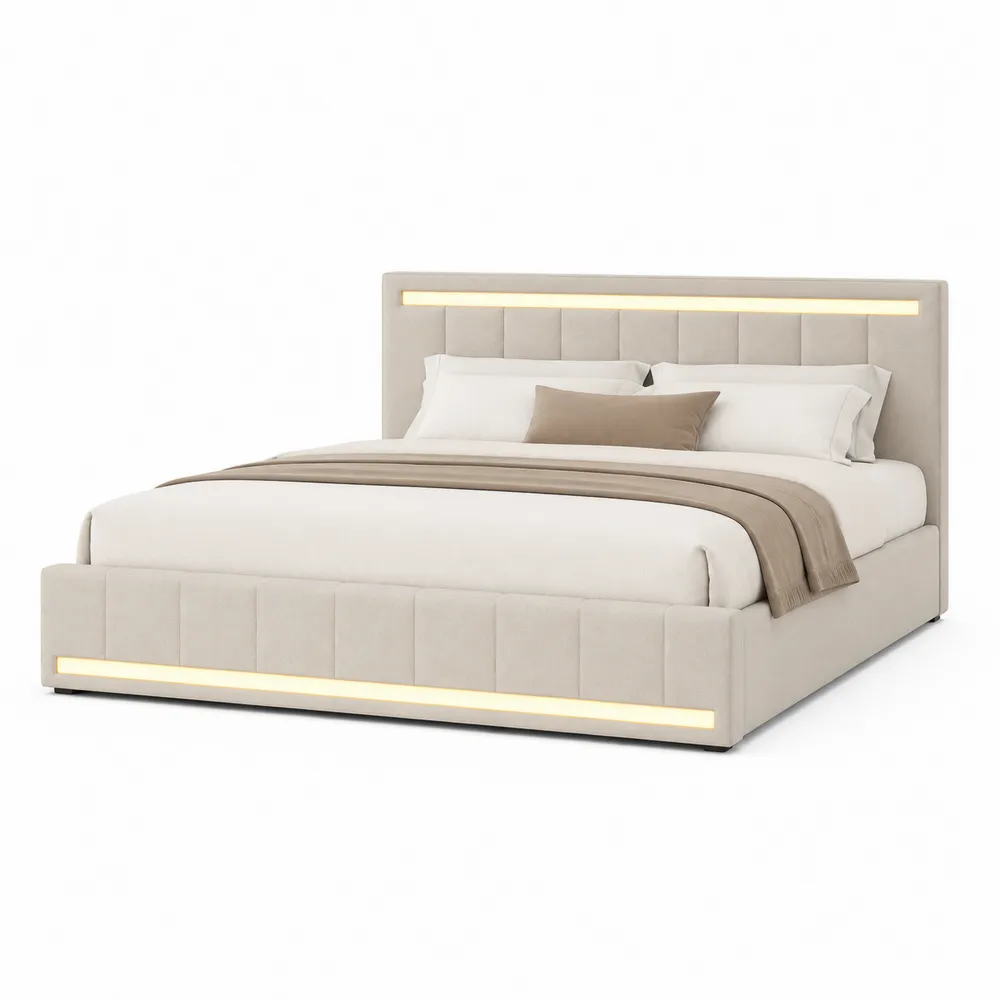 Polsterbett mit LED-Beleuchtung Beige 180x200 cm Stoff-novarvencio