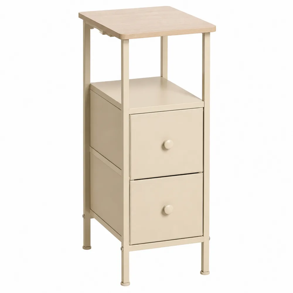 Metallgestell Beistelltisch mit 2 Schubladen und Holzfaserplatte Beige-novarvencio