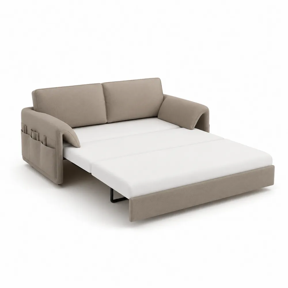 Beiges Schlafsofa mit Ausziehfunktion und Polyesterbezug-novarvencio