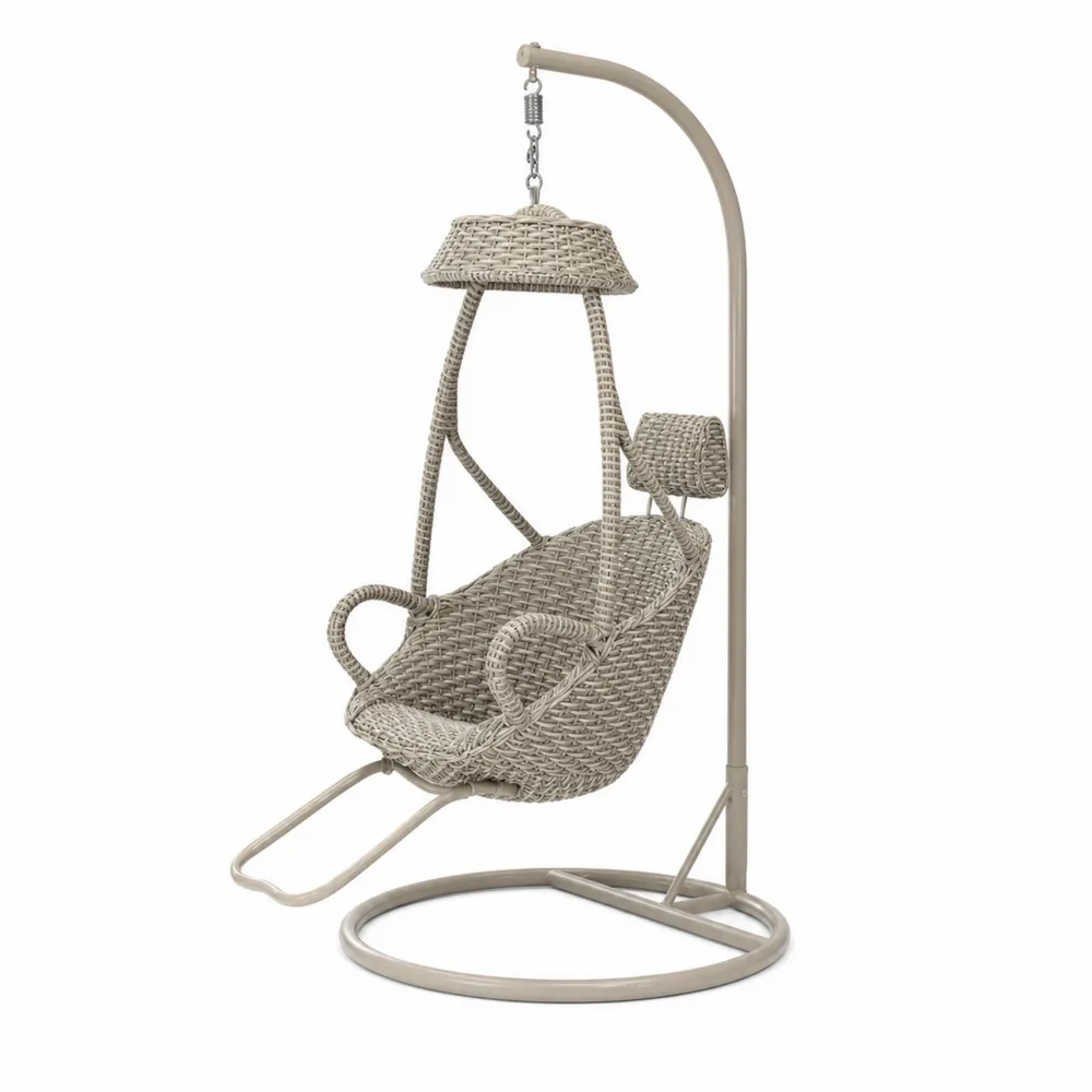 Hängesessel aus Polyrattan mit Stahlgestell Beige-novarvencio