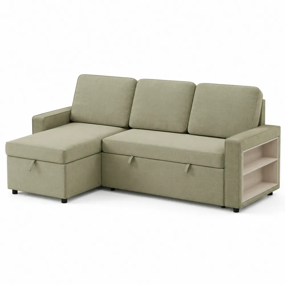 Ecksofa mit Stauraum und Regal Stoff Beige-novarvencio