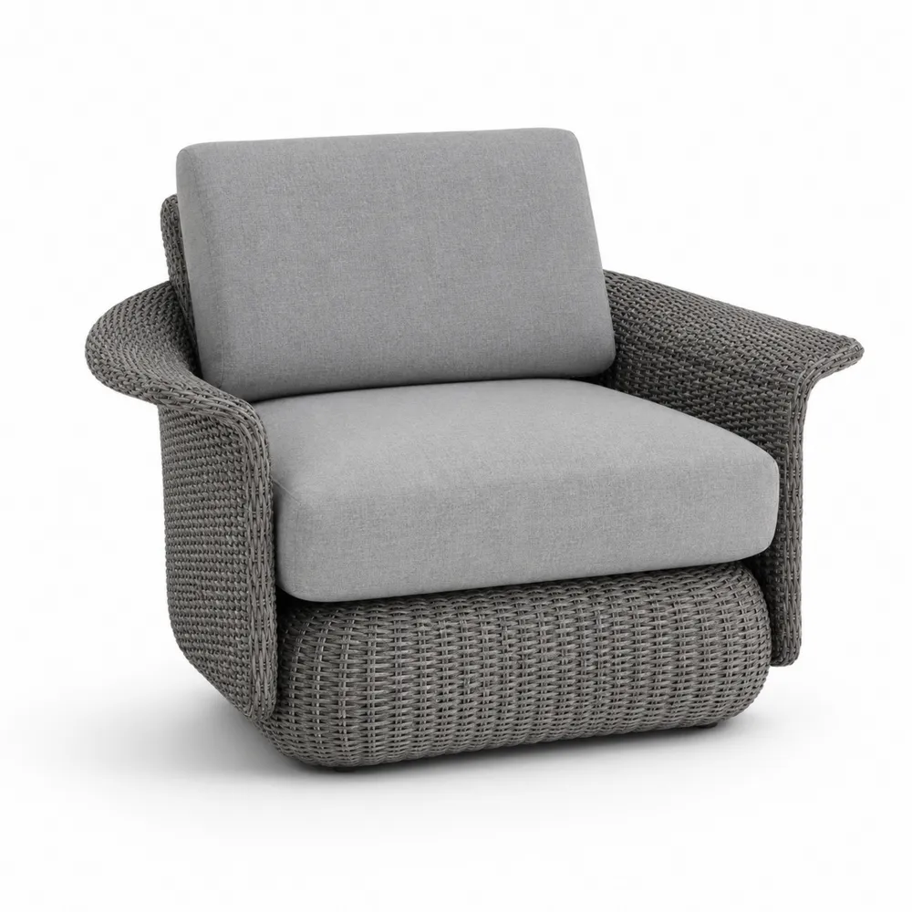 Gartensessel PE-Rattan Grau mit Stoffkissen-novarvencio