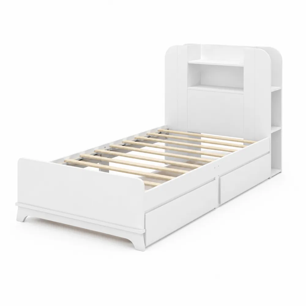 Einzelbett mit Stauraum aus MDF und Kiefernholz Weiß 209x96x100cm-novarvencio