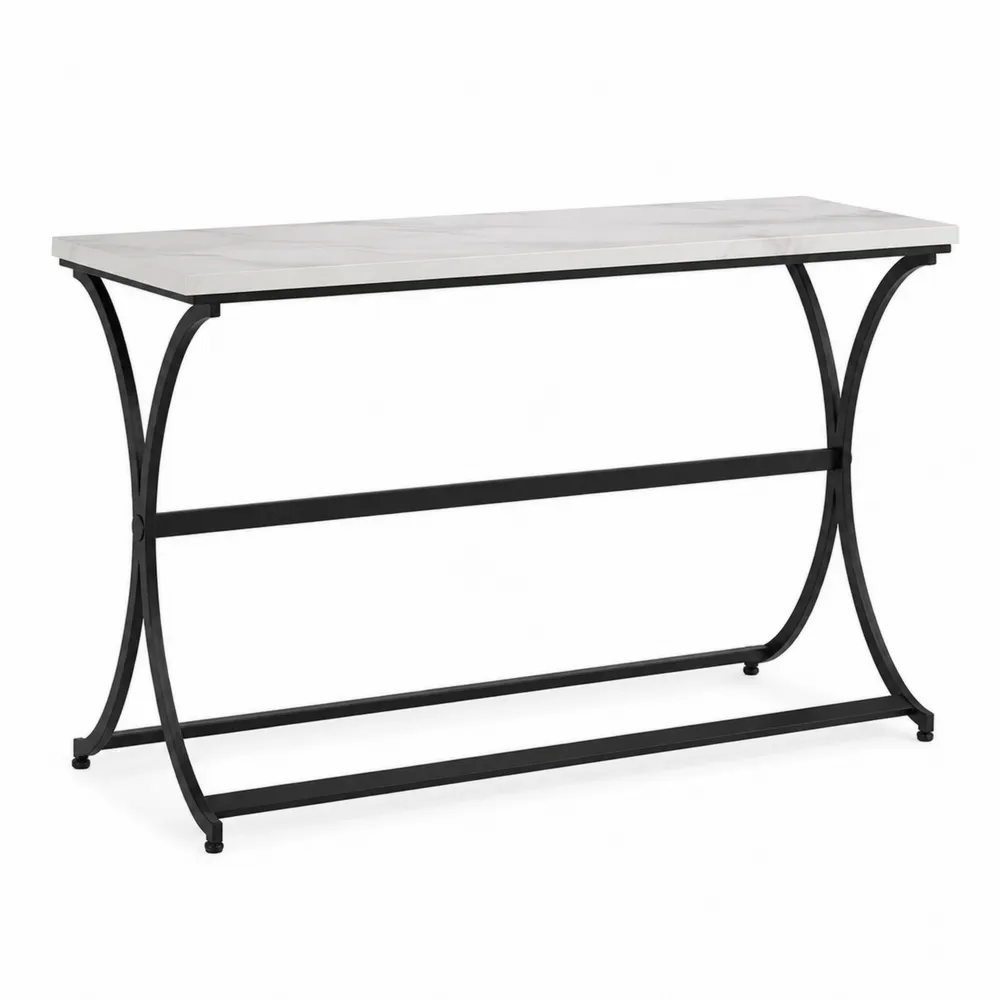 Konsolentisch mit Marmorplatte und Stahlgestell 120x40x75cm Weiß/Schwarz-novarvencio