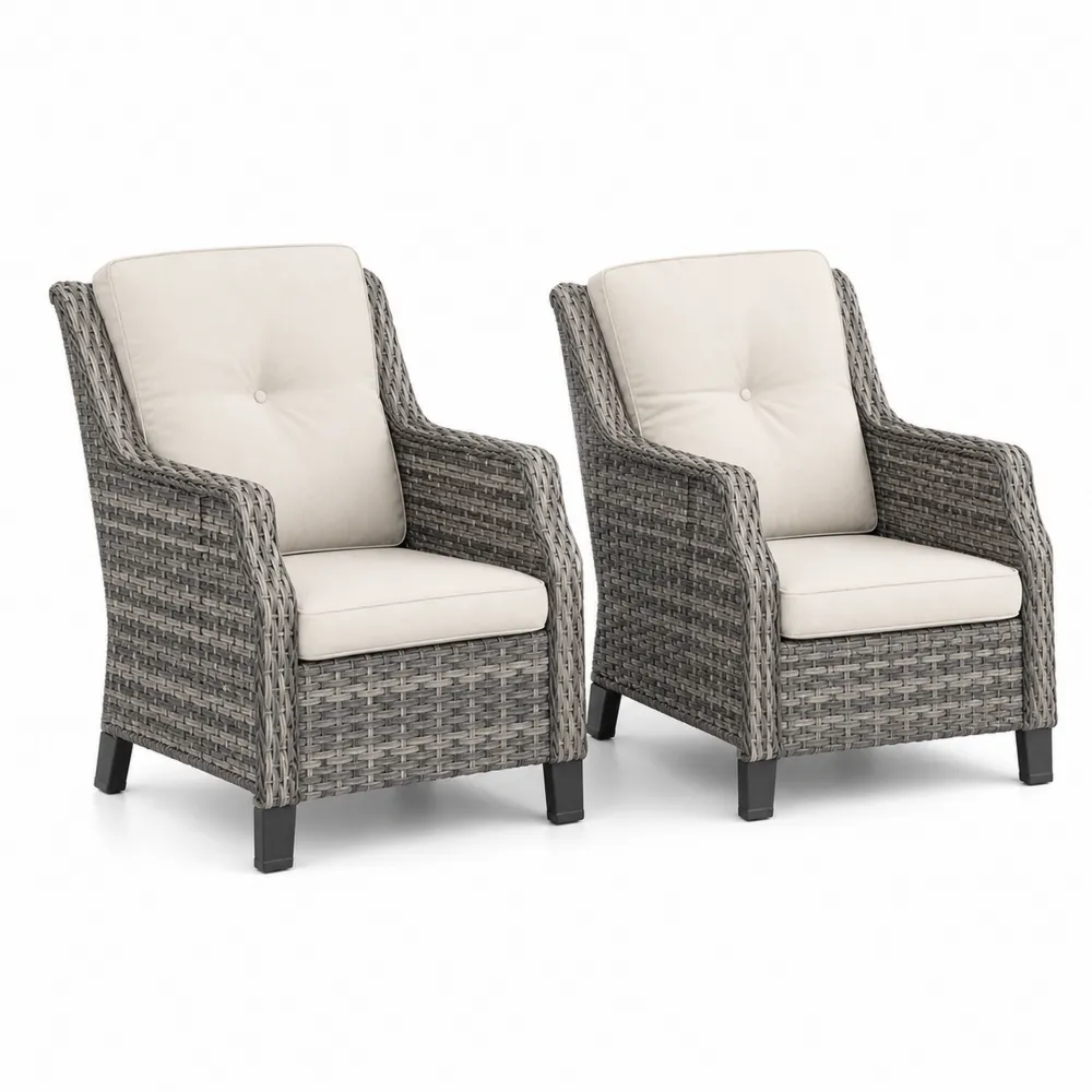 2er-Set Gartenstühle aus Polyrattan mit Polyesterkissen Grau Beige-novarvencio