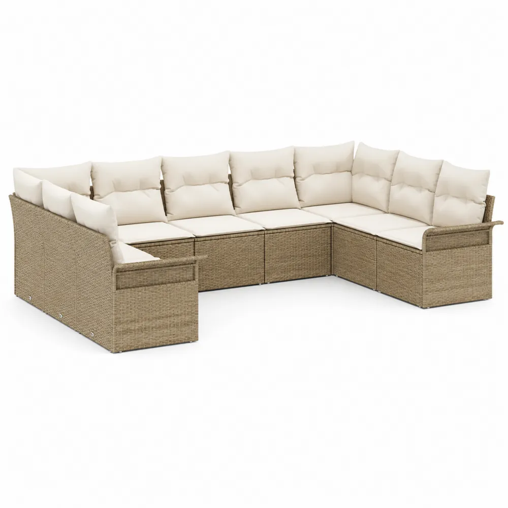 Garten-Ecksofa Set aus PE-Rattan mit Kissen Beige L-förmig 210x210x66 cm-novarvencio