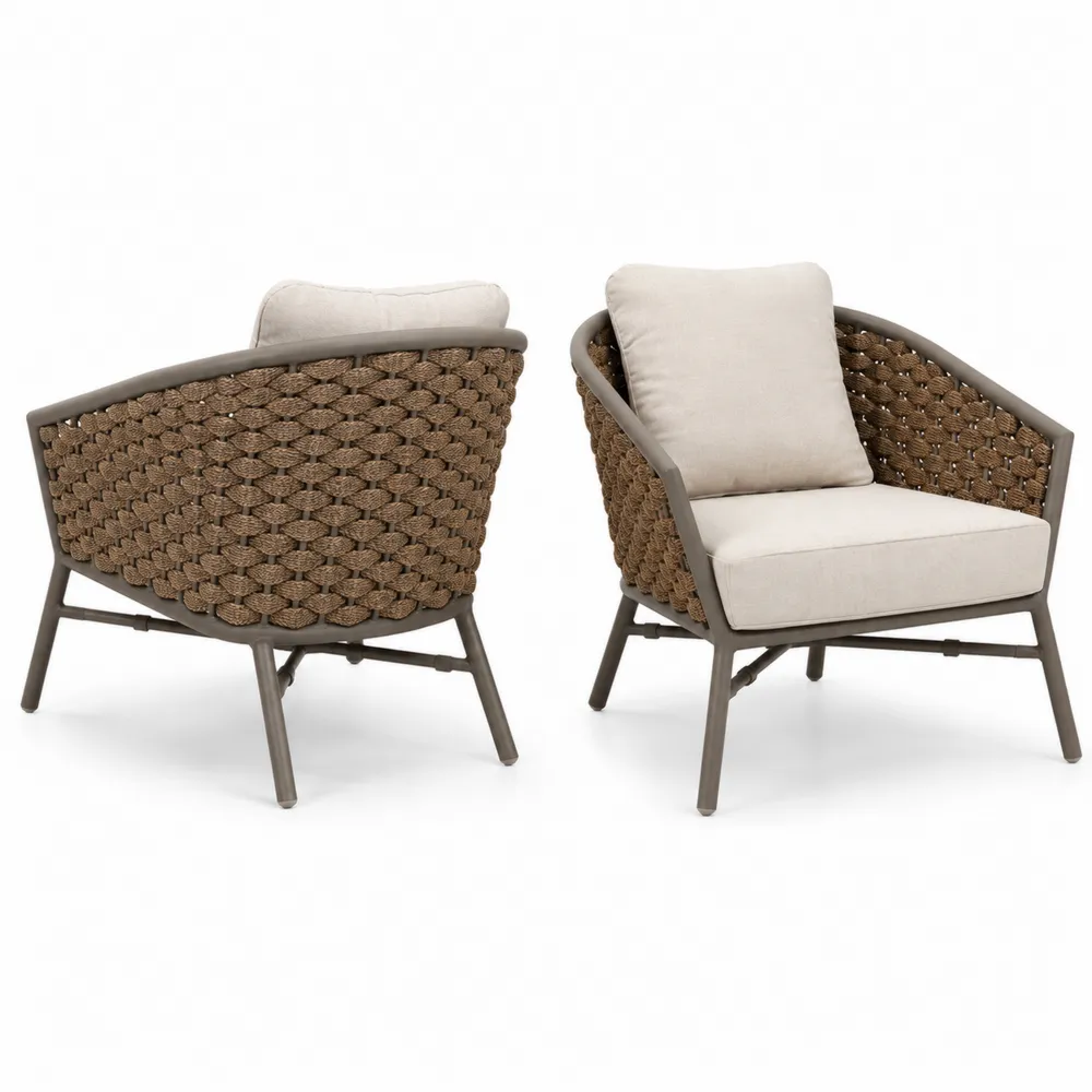 Metallrahmen Sessel-Set mit Polyethylen-Geflecht, Braun/Beige, 80 cm-novarvencio