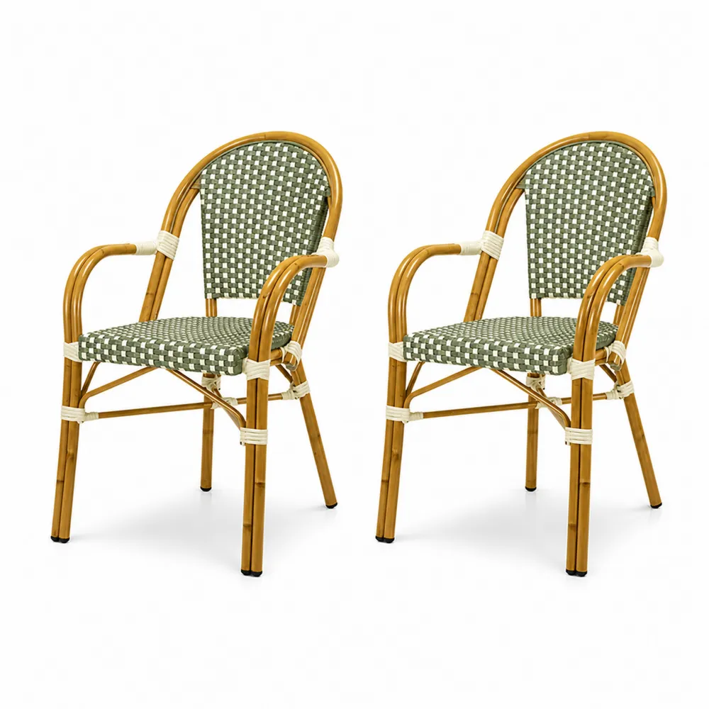 2er Set Stühle aus Aluminium und Kunststoffgeflecht, Grün/Beige-novarvencio