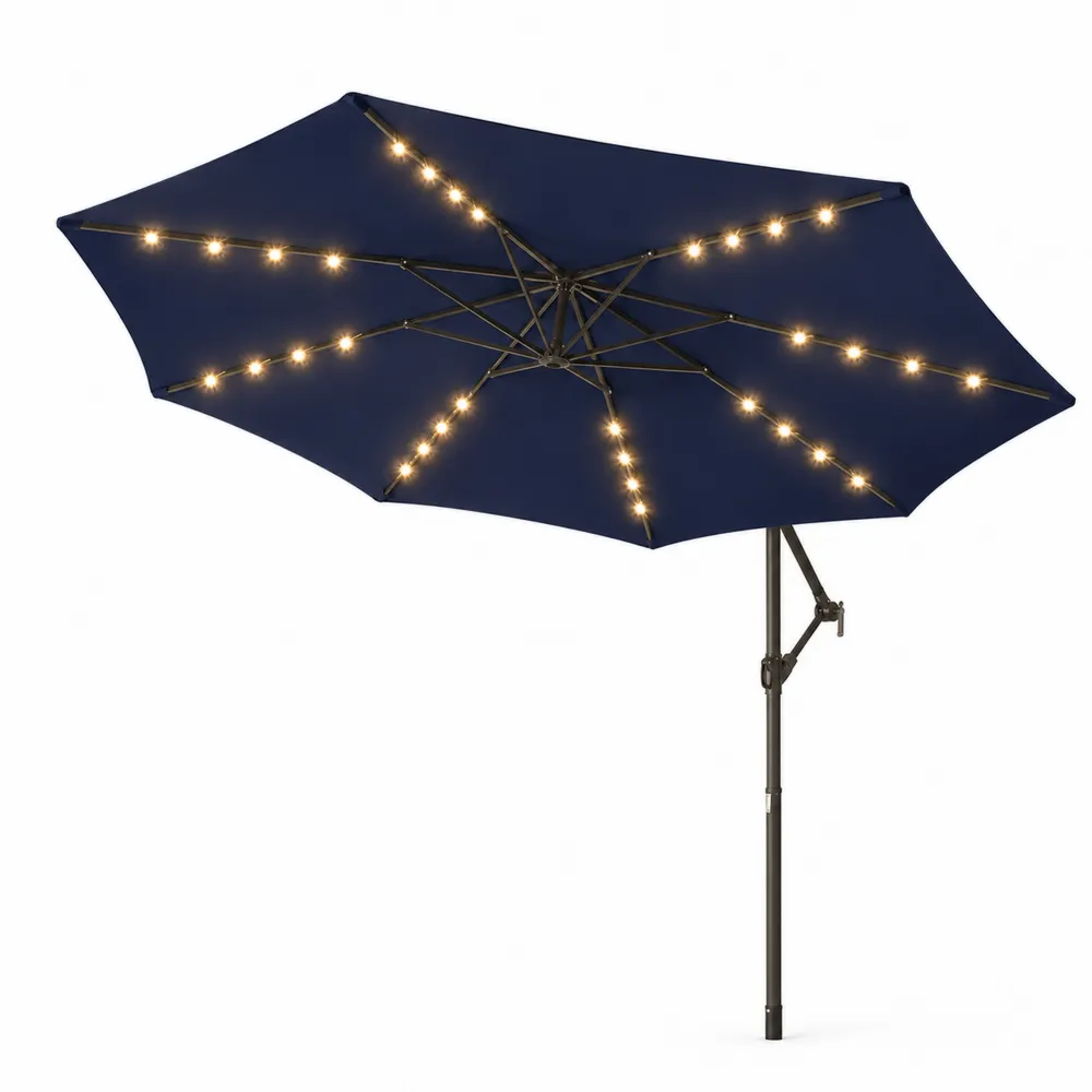 LED Beleuchteter Sonnenschirm Aluminium Dunkelblau-novarvencio
