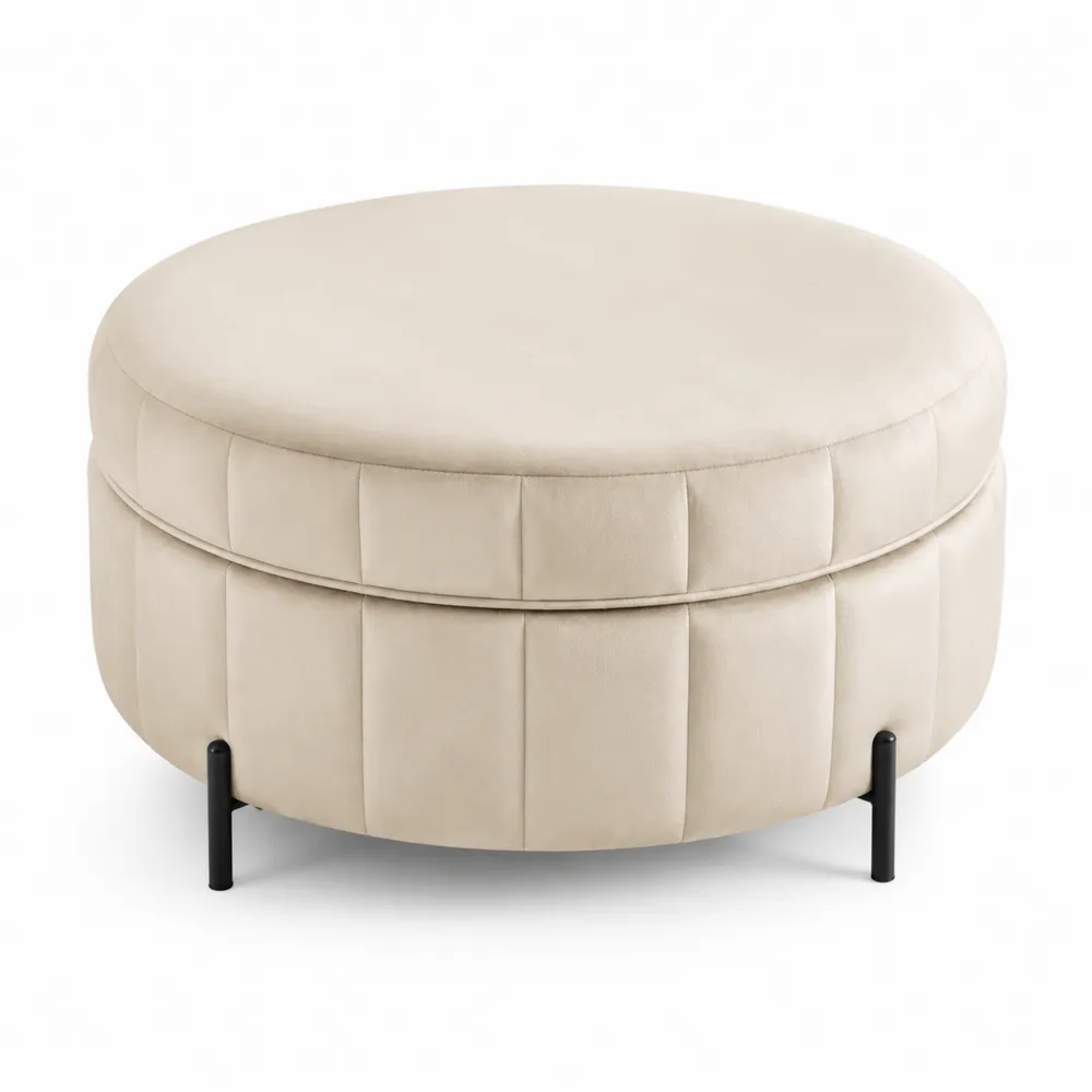 Runder Mikrofaser-Fußhocker Beige mit Metallbeinen 80cm-novarvencio