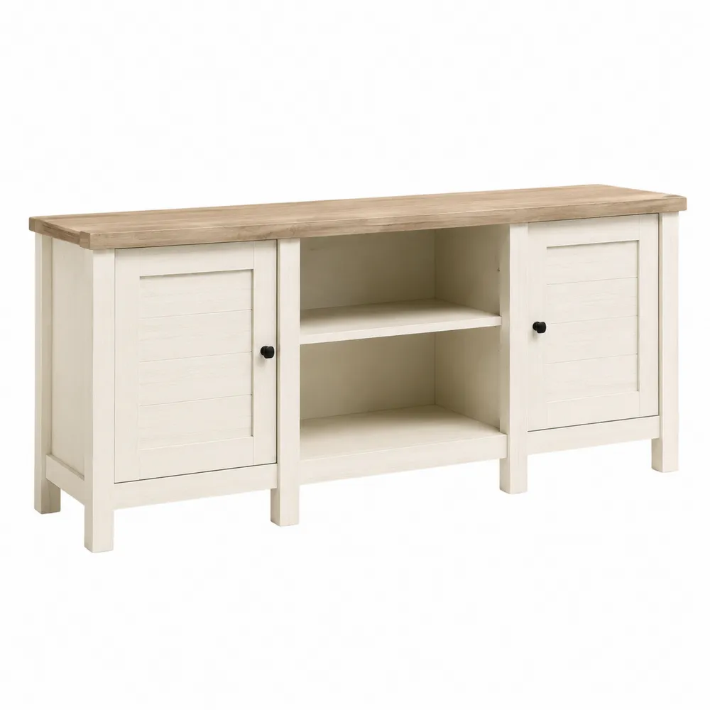 TV-Schrank Massivholz Weiß Eichenoptik 2 Türen 1 Regal 50cm hoch 120cm breit-novarvencio