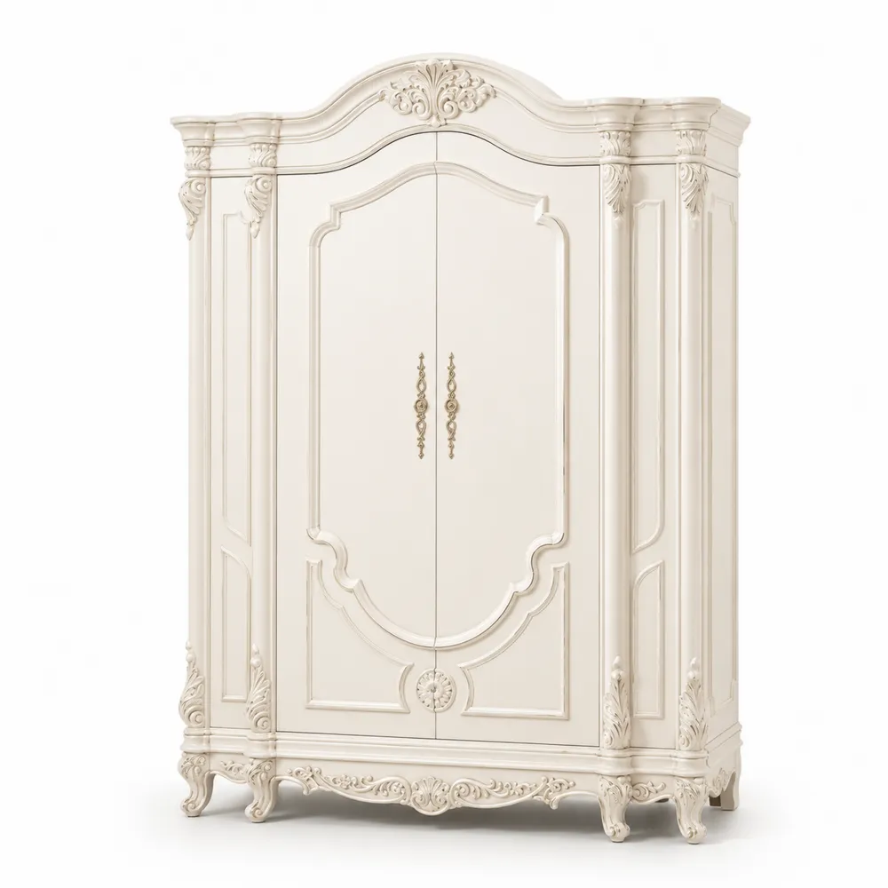 Holzkleiderschrank mit Schnitzereien in Creme 200x60x220 cm-novarvencio