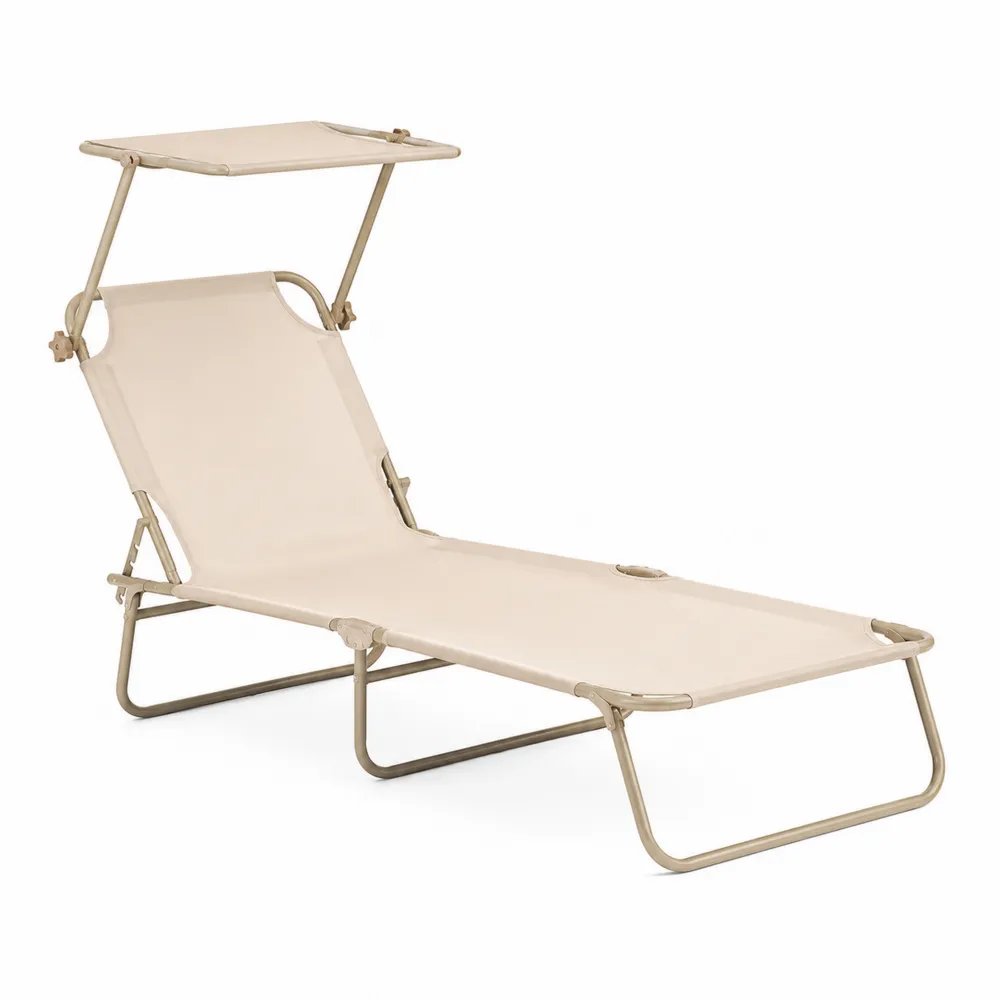 Sonnenliege mit verstellbarem Sonnendach Stahl Textilene Beige-novarvencio