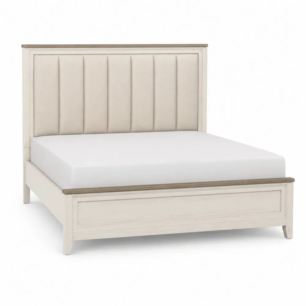 Doppelbett aus Holz mit Kunstleder-Kopfteil 200x180 cm Beige-novarvencio