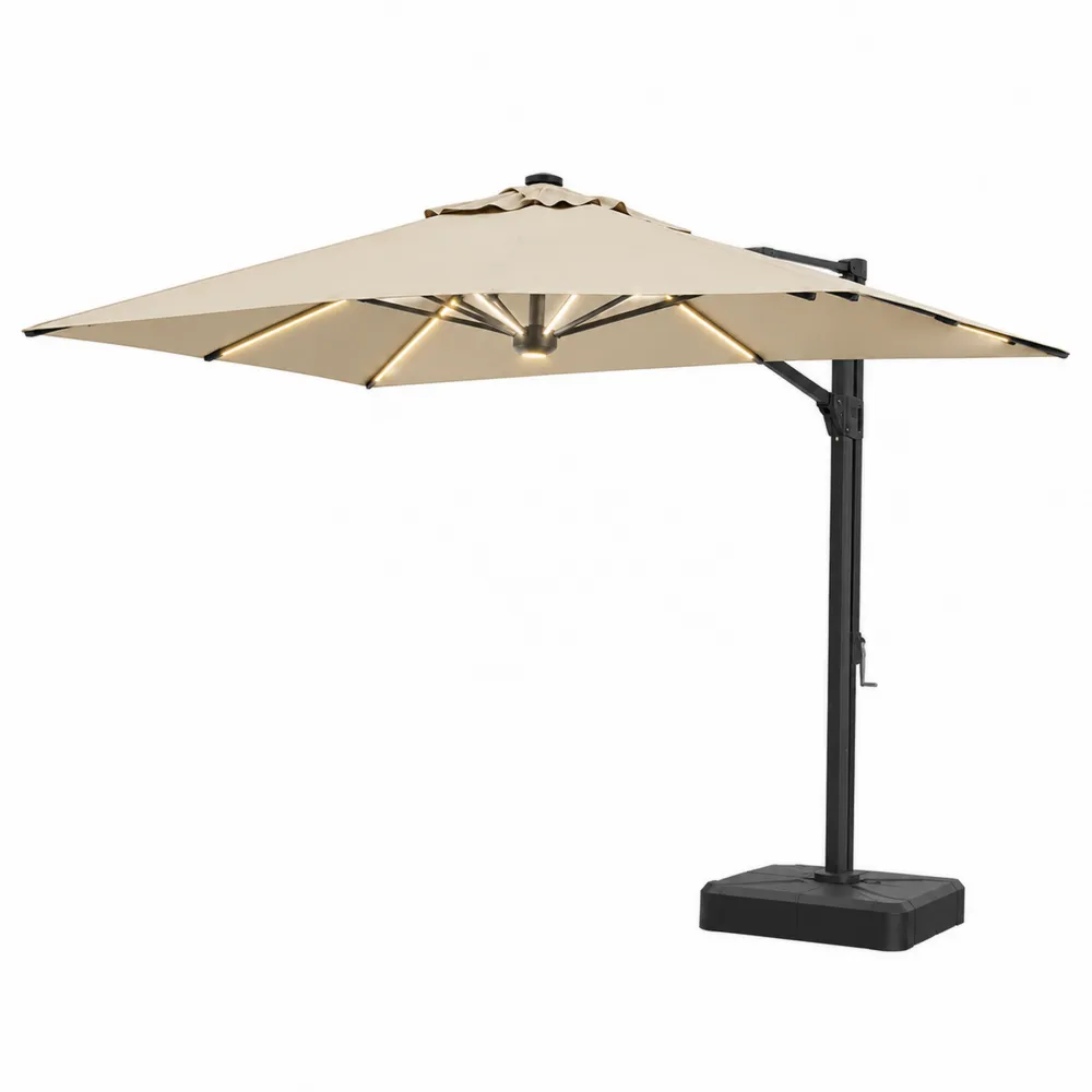 Ampelschirm mit LED-Beleuchtung, Aluminium, Polyester, Sand, 300 cm-novarvencio