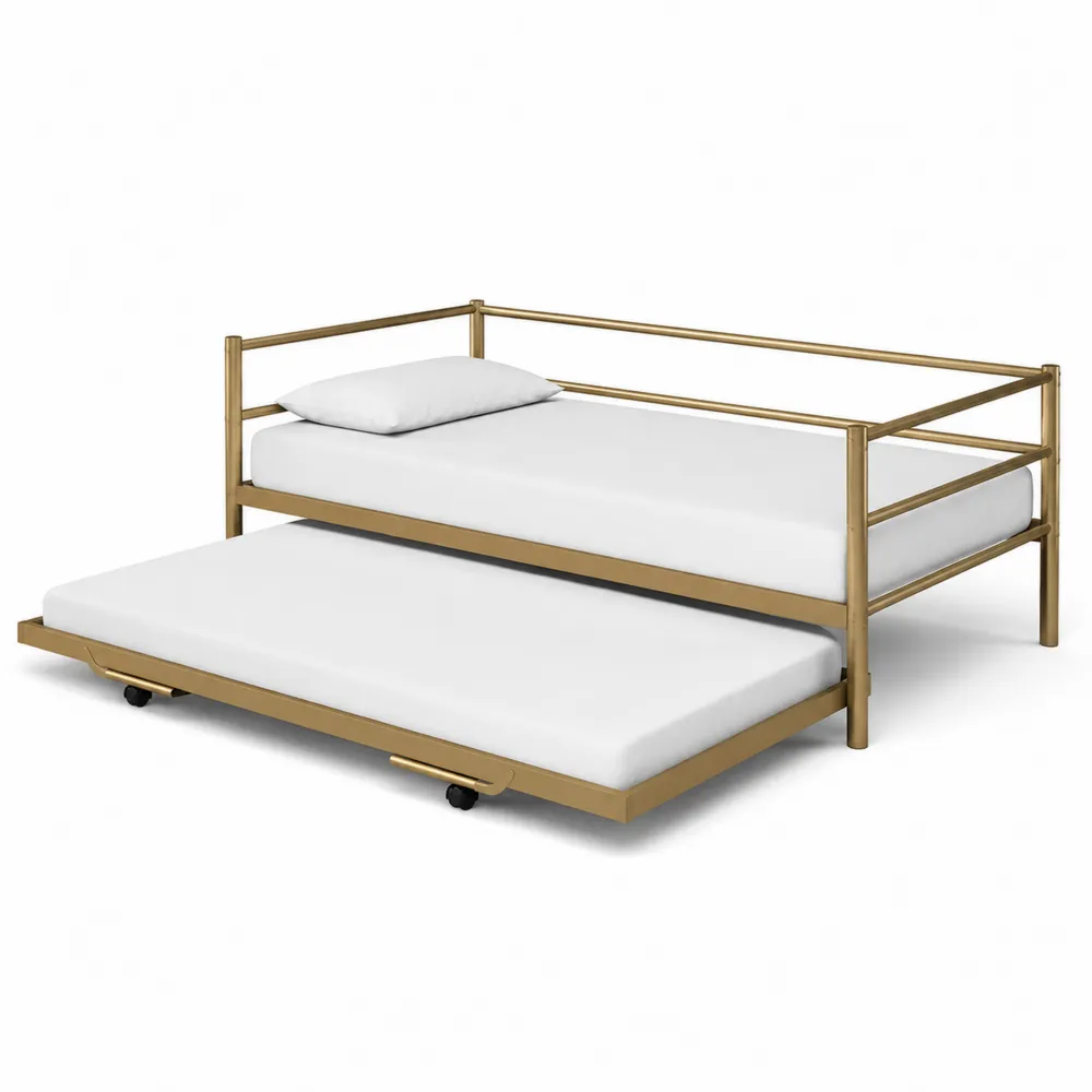Metall Tagesbett mit Ausziehbett Gold 200x90 cm-novarvencio