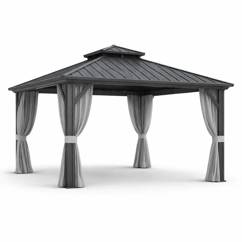 Gartenpavillon aus Aluminium 3x4m mit Vorhängen Grau-novarvencio