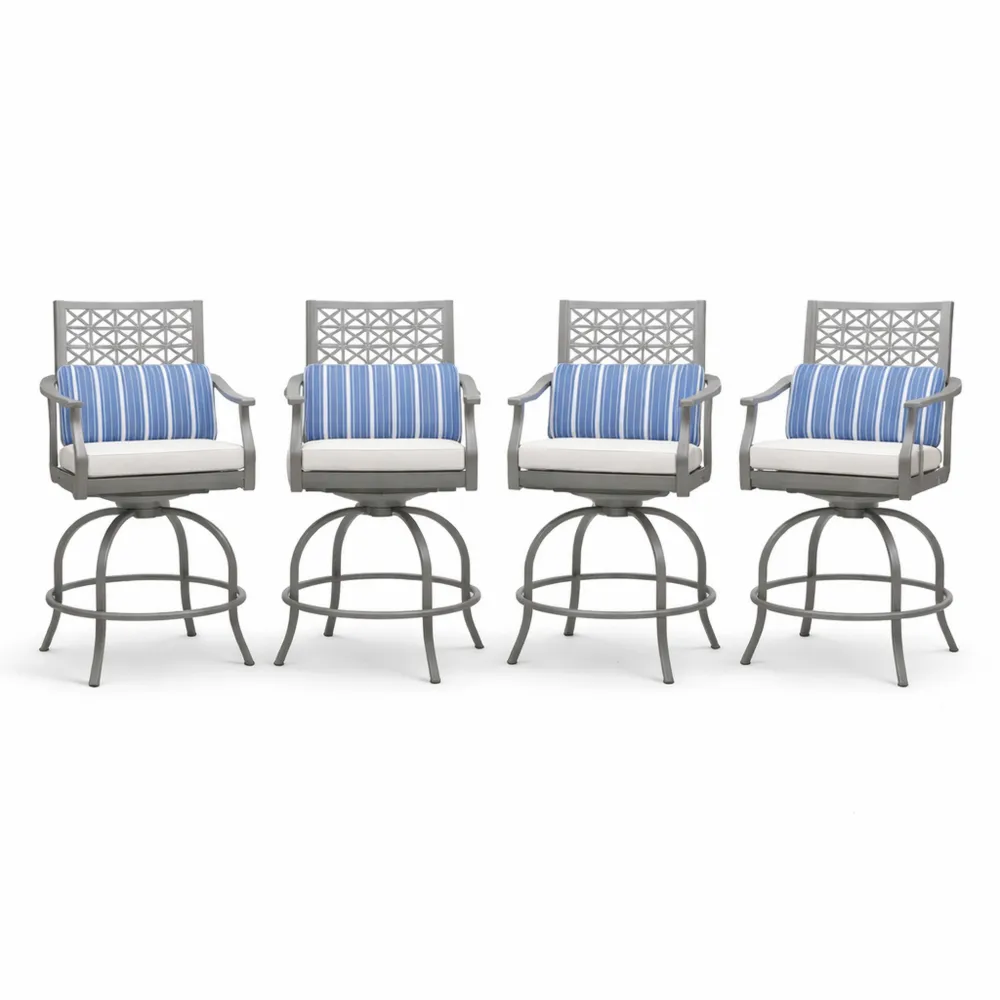 4er-Set drehbare Barstühle aus Aluminium mit Polyesterkissen, Grau-novarvencio