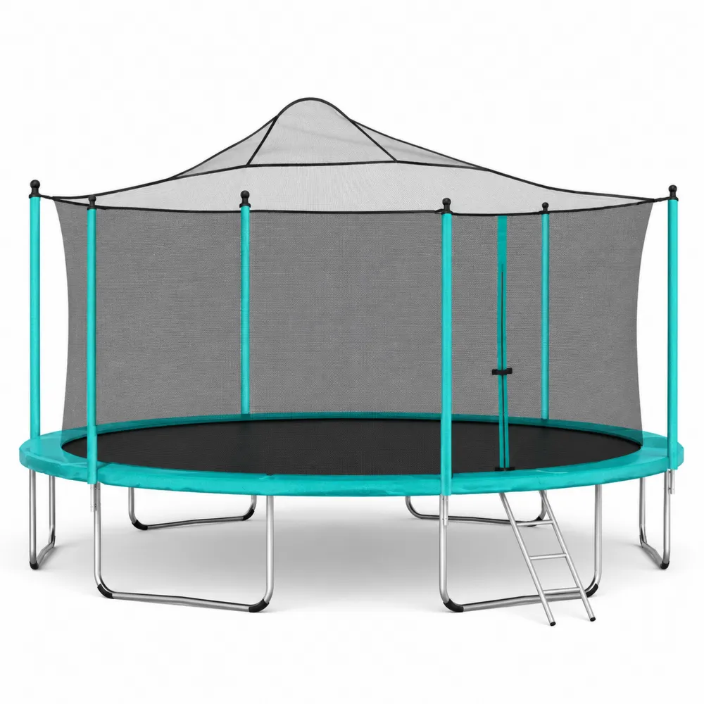 Trampolin mit Sicherheitsnetz und Leiter Rund Ø 300 cm Stahlrahmen Schwarz/Türkis-novarvencio
