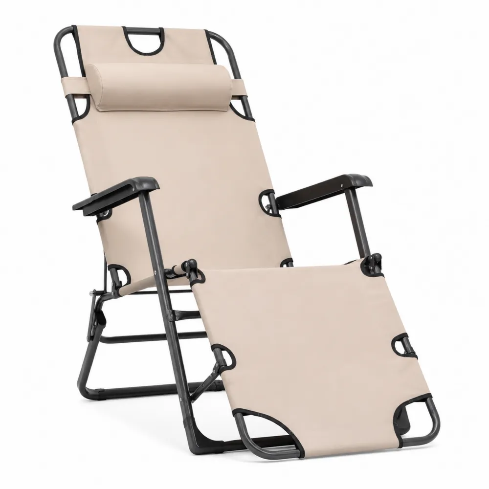 Verstellbarer Liegestuhl aus Stahl und Polyester Beige-novarvencio