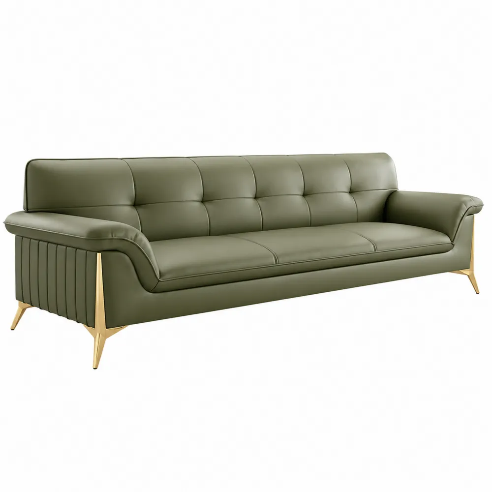 Dreisitzer-Sofa aus Kunstleder in Olivgrün mit Metallbeinen-novarvencio