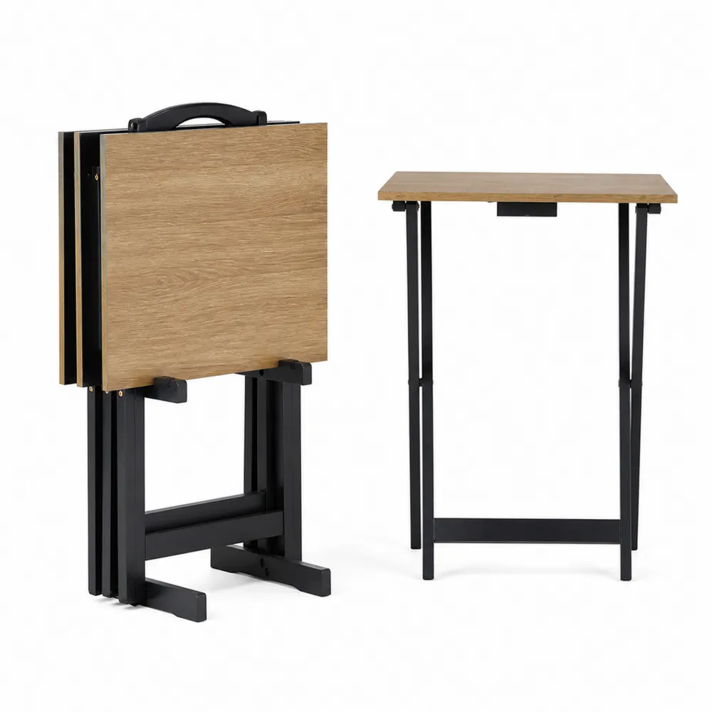 Klappbares Beistelltischset aus Holzoptik und Metall, Schwarz, 50x40x70cm-novarvencio