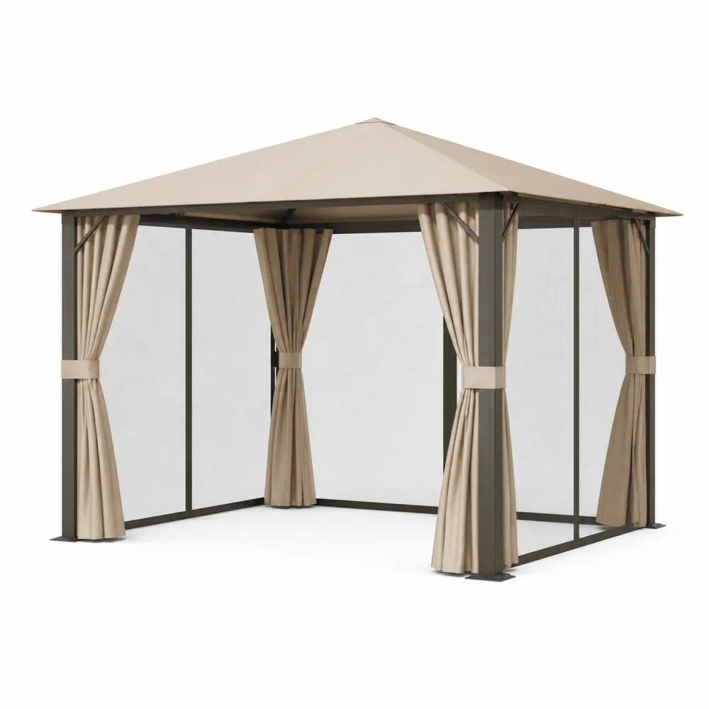 Gartenpavillon mit Metallrahmen und Polyesterdach Beige 300x300x260 cm-novarvencio
