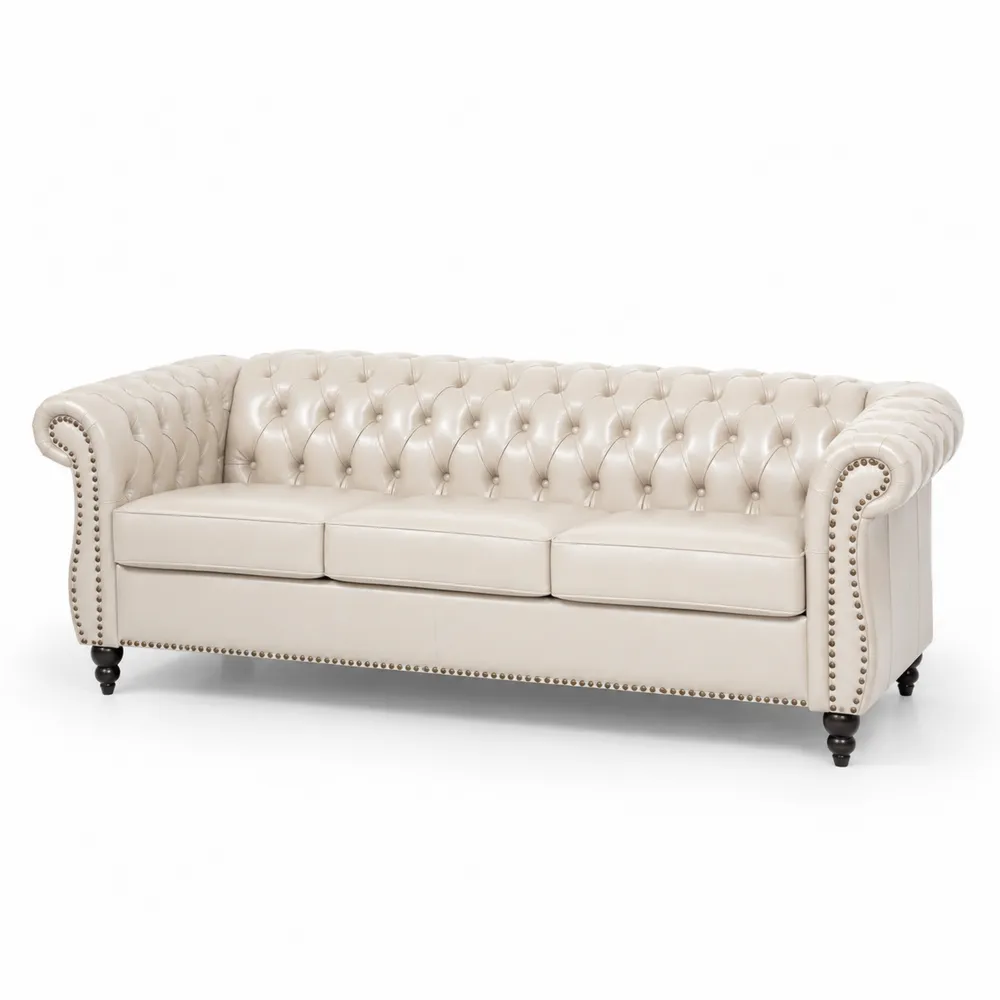 Chesterfield 3-Sitzer Sofa Echtleder Beige-novarvencio