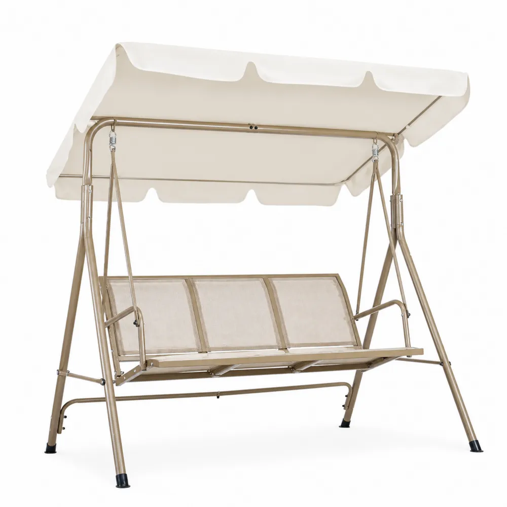 Gartenschaukel mit Stahlrahmen und Verstellbarem Verdeck Beige 3-Sitzer-novarvencio